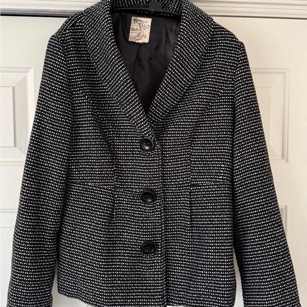 Tulle Black and White Tweed Button up Blazer Women’s Small